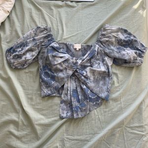 The Westside Women’s Off The Shoulder Tie Dye Top Gray Blue Size S Silk Fabric
